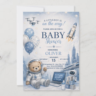 Astronaut-Teddybär-Junge-Baby-Party-Einladung Einladung