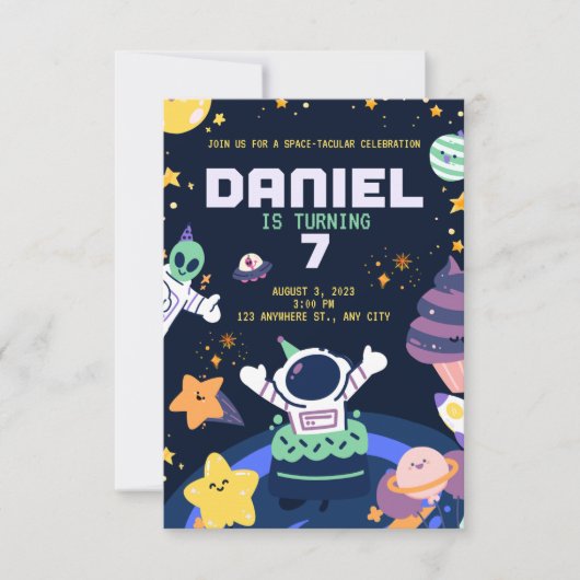 ASTRONAUT THEMA GEBURTSTAG EINLADUNG (Vorderseite)