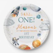Astronaut Themed Boys Birthday Colorful Pappteller (Vorderseite)