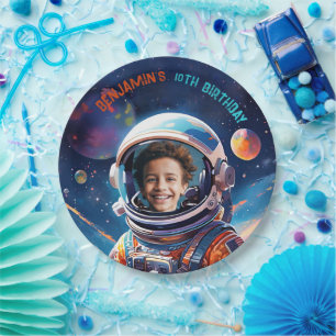 Astronaut Tiefraum Himmel Planeten Foto Geburtstag Pappteller