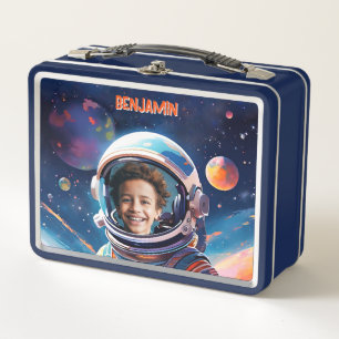 Astronaut Tiefraum Himmel Planeten Foto Kinder Ges Metall Brotdose