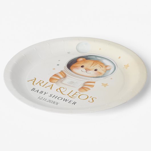 Astronaut Tiger Baby Dusche Party Teller (Schrägansicht)