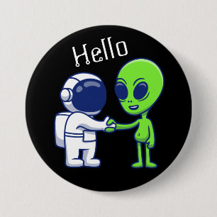 Astronaut trifft Alien-Knopf Button