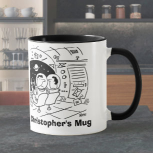 Astronaut überrascht, Post zu sehen. Namen wählen. Tasse