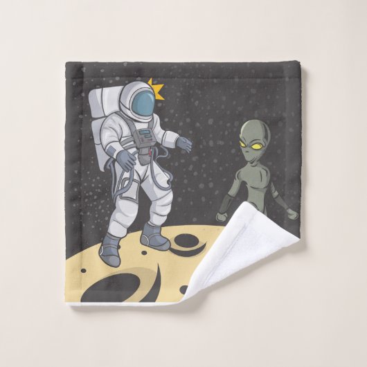 Astronaut und Alien Badhandtuch Set (Waschlappen)