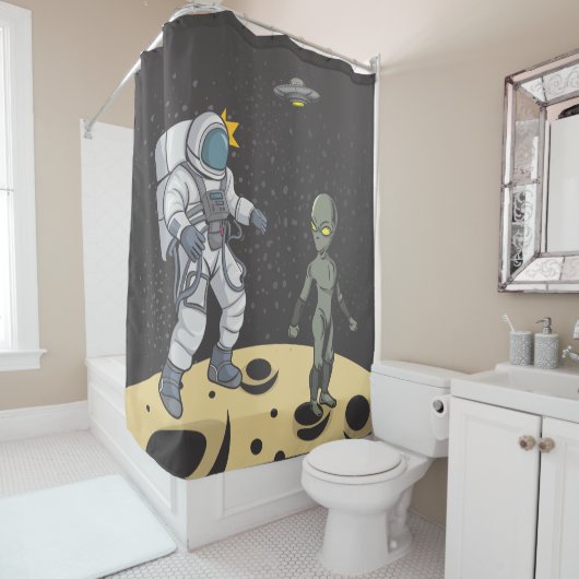 Astronaut und Alien Duschvorhang (Beispiel)