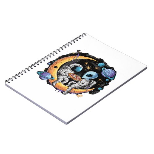 Astronaut und Alien genießen eine Scheibe Notizblock (Linke Seite)