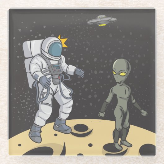 Astronaut und Alien Glasuntersetzer (Vorderseite)