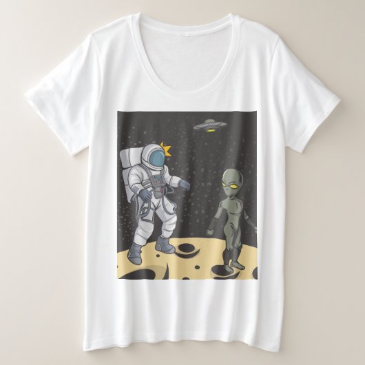 Astronaut und Alien Große Größe T-Shirt (Design vorne)