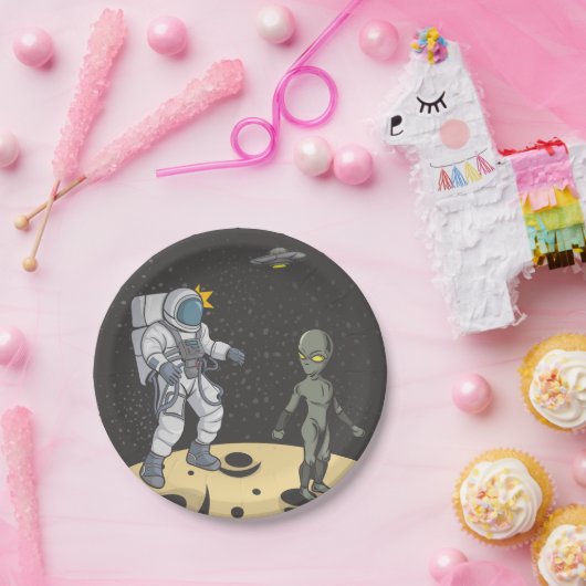Astronaut und Alien Pappteller (Party)