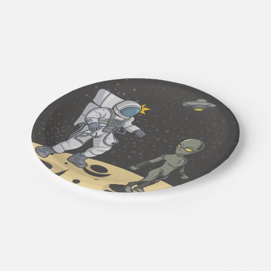 Astronaut und Alien Pappteller (Schrägansicht)