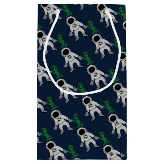 Astronaut und Alien, Party im Weltraum Kleine Geschenktüte (Rückseite)