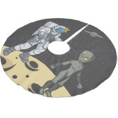 Astronaut und Alien Polyester Weihnachtsbaumdecke (Schrägansicht)