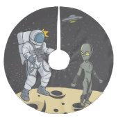 Astronaut und Alien Polyester Weihnachtsbaumdecke (Vorderseite)