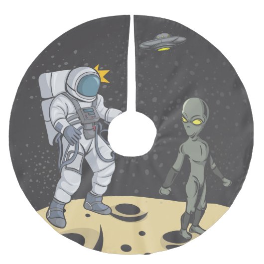 Astronaut und Alien Polyester Weihnachtsbaumdecke (Vorderseite)