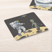 Astronaut und Alien Rechteckiger Pappuntersetzer (angewinkelt)