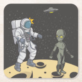 Astronaut und Alien Rechteckiger Pappuntersetzer (Vorderseite)