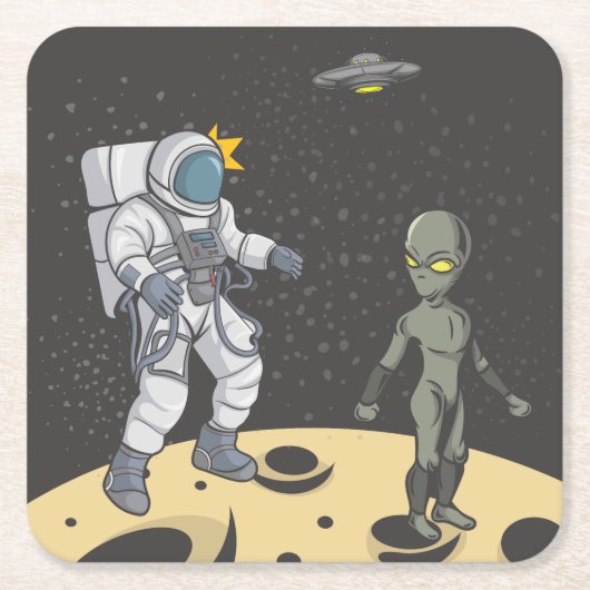Astronaut und Alien Rechteckiger Pappuntersetzer (Vorderseite)