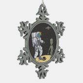 Astronaut und Alien Schneeflocken Zinn-Ornament (Links)