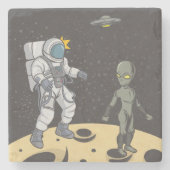 Astronaut und Alien Steinuntersetzer (Vorderseite)