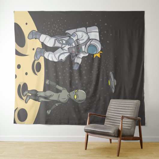 Astronaut und Alien Wandteppich (Beispiel (Horizontal))