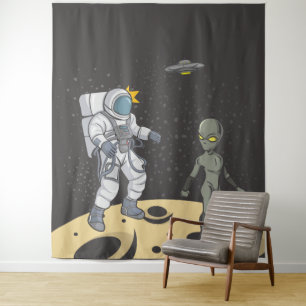 Astronaut und Alien Wandteppich