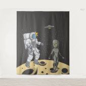Astronaut und Alien Wandteppich (Vorderseite)