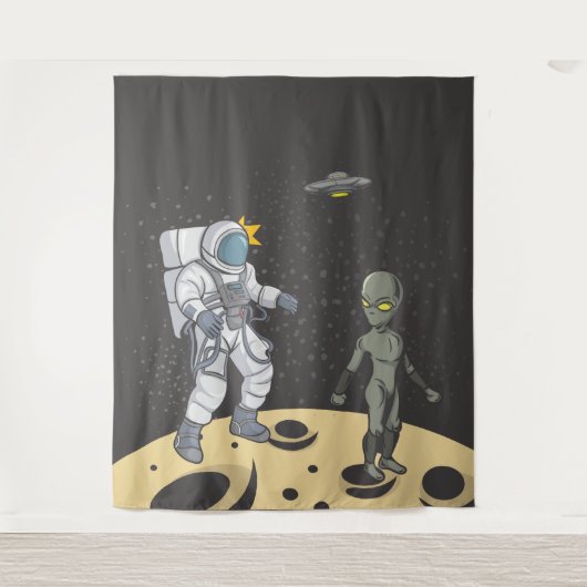 Astronaut und Alien Wandteppich (Vorderseite)