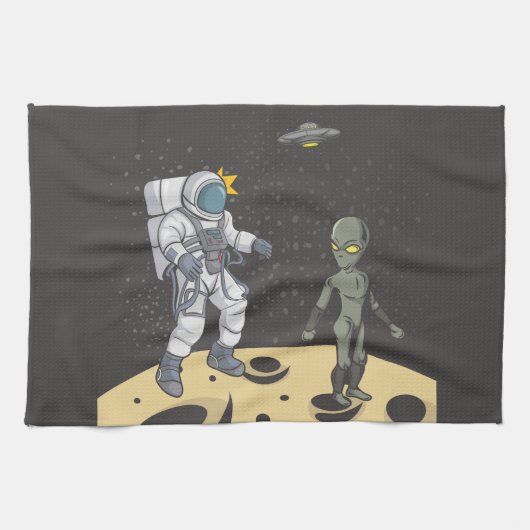Astronaut und Außerirdischer Geschirrtuch (Horizontal)
