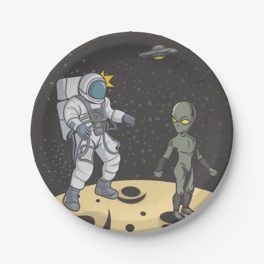 Astronaut und Außerirdischer Pappteller (Vorderseite)