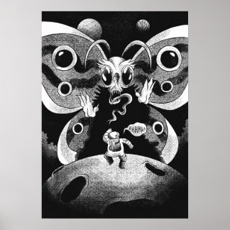 Astronaut und Beängstigender Schmetterling Poster