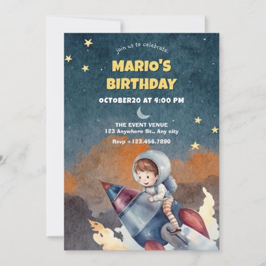 Astronaut und Jet zum Geburtstag Einladung (Vorderseite)