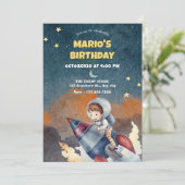Astronaut und Jet zum Geburtstag Einladung (Stehend Vorderseite)