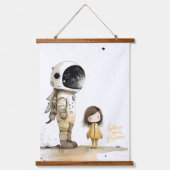 Astronaut und Mädchen Wandteppich Mit Holzrahmen (Vorderseite)