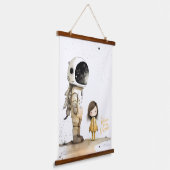 Astronaut und Mädchen Wandteppich Mit Holzrahmen (Gewinkelt)