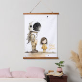 Astronaut und Mädchen Wandteppich Mit Holzrahmen (Schlafzimmer)