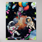 Astronaut und Niedliches Cat Out Space Poster (Vorne)