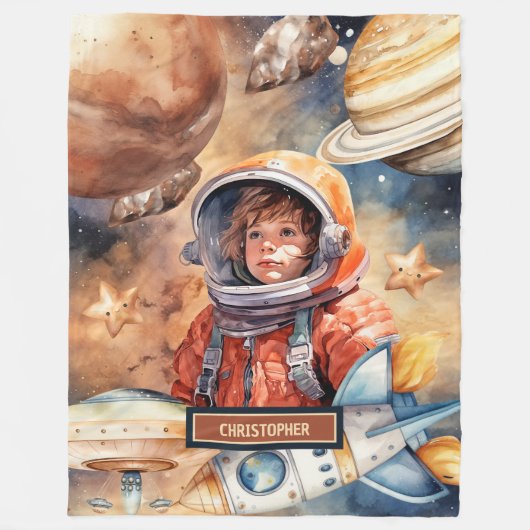Astronaut und Planeten Blanket Personalisierte Kin Fleecedecke (Vorderseite)
