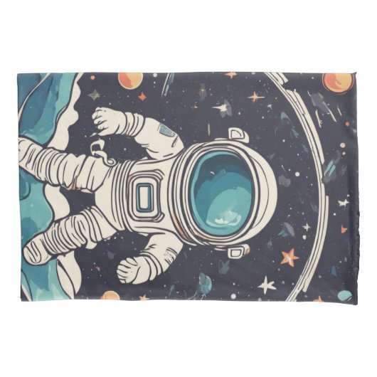 Astronaut und Planeten Kissenbezug (Vorderseite)