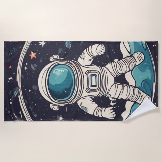 Astronaut und Planeten Strandtuch (Vorderseite)