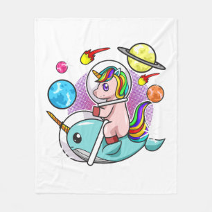 Astronaut Unicorn Reiten Narwhal Weltraum Universu Fleecedecke