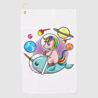 Astronaut Unicorn Reiten Narwhal Weltraum Universu Golfhandtuch