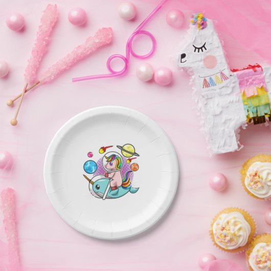 Astronaut Unicorn Reiten Narwhal Weltraum Universu Pappteller (Party)