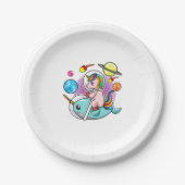 Astronaut Unicorn Reiten Narwhal Weltraum Universu Pappteller (Vorderseite)