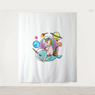 Astronaut Unicorn Reiten Narwhal Weltraum Universu Wandteppich