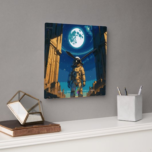Astronaut unter dem himmlischen Tor Quadratische Wanduhr (Büro)