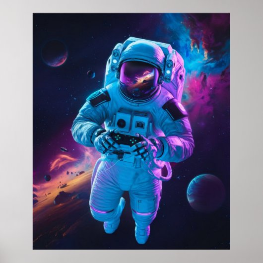 Astronaut Video Game Vibranty Futuristic Poster (Vorne)