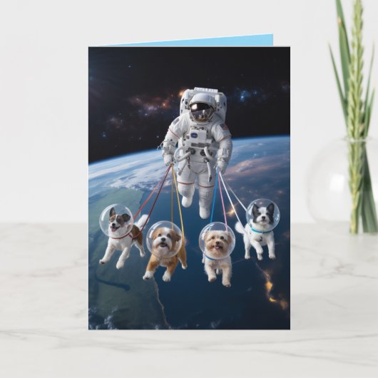 Astronaut Walkin' the Dog Card Feiertagskarte (Vorderseite)