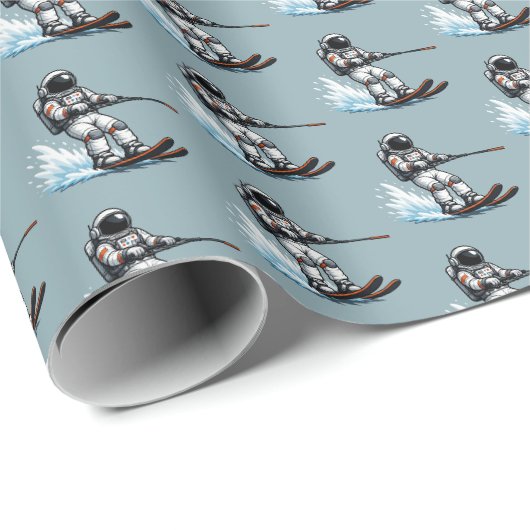 Astronaut Wasserskilauf Geschenkpapier (Rolleneckpunkt)