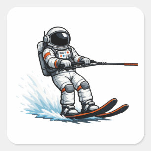 Astronaut Wasserskilauf Quadratischer Aufkleber